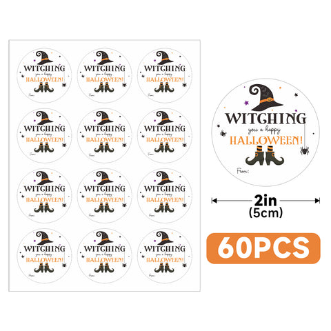 jijAcraft 60Pcs Halloween Stickers - 2Inch Round Witching You a Happy Halloween Trick or Treat Name Labels Stickers for Envelopes, Goodie Bags, Gift Wrapping