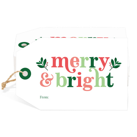 jijAcraft Christmas Gift Tags - 50Pcs Merry & Bright Holiday Gift Tags with String, Merry Christmas Name Tag for Xmas Party, Party Favors, DIY Crafts, Gift Bags(3.3x2.1In)