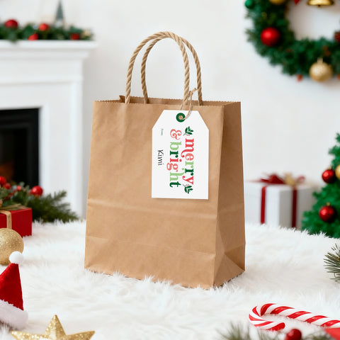 jijAcraft Christmas Gift Tags - 50Pcs Merry & Bright Holiday Gift Tags with String, Merry Christmas Name Tag for Xmas Party, Party Favors, DIY Crafts, Gift Bags(3.3x2.1In)