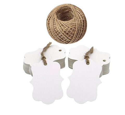 100 PCS 7*5CM Blank Kraft Paper Gift Tags,Thank You Paper Hang Tags with 100 Feet Jute Twine - JijaCraft