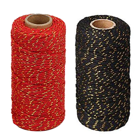 100 M Red&Gold String and 100 M Black&Gold,2MM Christmas Cotton Twine - JijaCraft