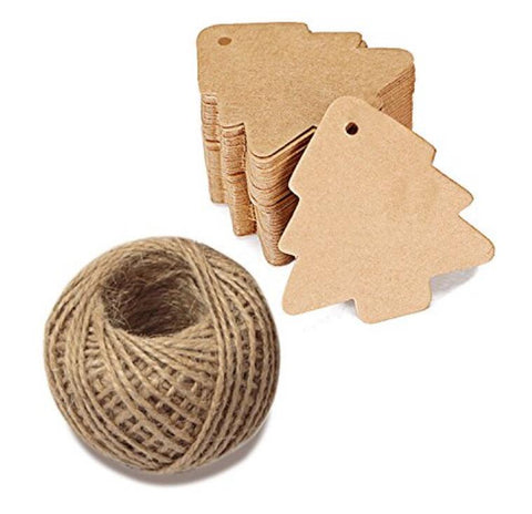 100 PCS Kraft Paper Gift Tags Christmas Tree Shape Brown Kraft Hang Tag Bonbonniere Wedding Favor Gift Tags with Jute Twine 30 Meters - JijaCraft