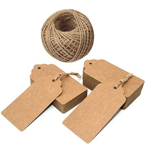 100 PCS Brown Kraft Paper Gift Hang Tags, Rectangular Thank You Hang Tag Labels,Kraft Price Tags Clothing Hang Tags with 30 Meters Natural Jute Twine - JijaCraft