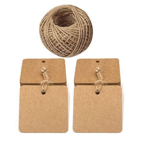 100 PCS Square Paper Gift Tags with 30 M Jute Twine for Crafts Hang Tags, Luggage Tag, Price Tags, DIY tags - JijaCraft