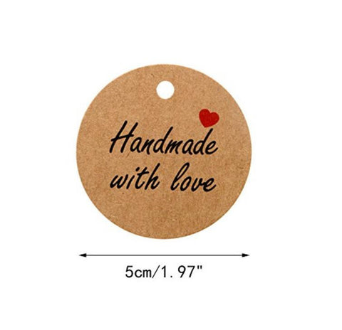 100 PCS Brown Kraft Hang Tags 'Handmade with love' Printed Tags with 100 Feet Jute Twine - JijaCraft
