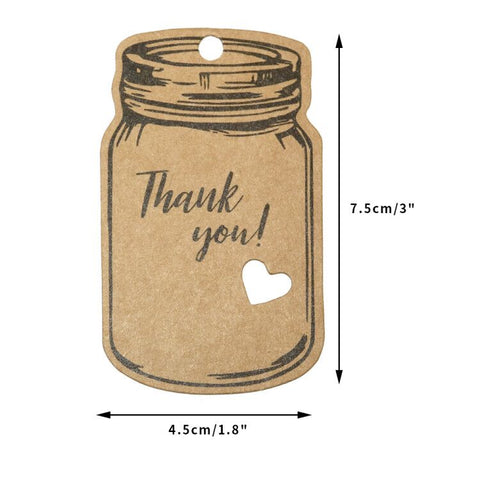 Thank You Tags,Mason Jar Tags,100PCS Kraft Paper Gift Tags with 100 Feet Jute Twine,3"x1.8"Vintage Style Brown Tags for DIY Craft Party Favors - JijaCraft