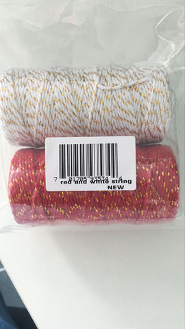 100 M Red&Gold String and 100 M White&Gold,2MM Christmas Cotton Twine - JijaCraft