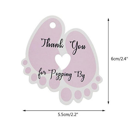 Thank You for Popping by Tags,Baby Shower Gift Tags,100PCS ''Thank You for Popping by''Blue Small Tags,Kraft Paper Hang Labels with 100 Feet Jute Twine - JijaCraft