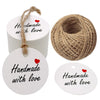 100 PCS Brown Kraft Hang Tags 'Handmade with love' Printed Tags with 100 Feet Jute Twine - JijaCraft