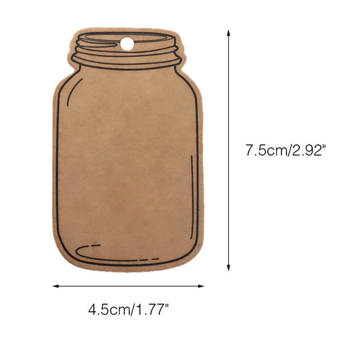 Mason Jar Shaped Tags,100PCS Mini Kraft Paper Gift Tags,Craft Card Tag,Gift Wrap Tags,Creative Blank Craft Paper Label DIY Hang Tags with 100 Feet Twine (7.5x4.5cm Brown) - JijaCraft
