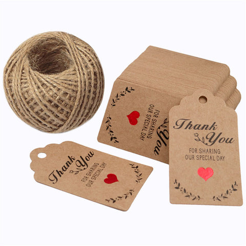 Thank You Gift Tags,100PCS Kraft Paper Tags with 100 Feet Jute Twine,S –