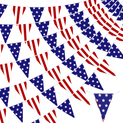 4 Pack Pre-Strung USA Flag Pennant Banner - jijAcraft Red White and Blue Decor Paper Stars Stripes Flag Pennant Banner 2 Styles American String Flags Bunting for 4th of July Patriotic Party Decoration