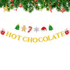 jijAcraft Hot Chocolate Banner – Pre-Strung Glitter Gold Christmas Garland, Hot Chocolate Bar Supplies, Banner Set with Cocoa Cups, Trees, Gingerbread, Snowflakes - Holiday&Winter Party Decorations