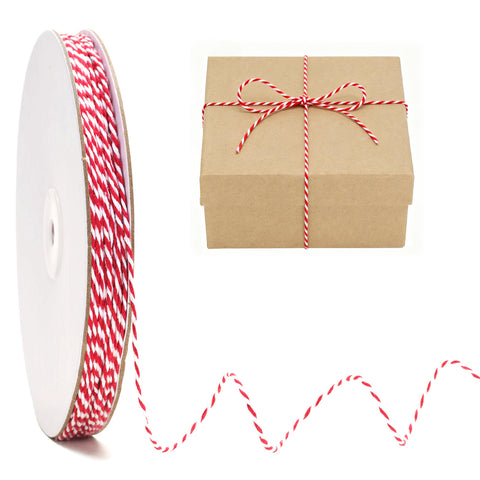 jijAcraft 2MM Red White Cotton String - 328Ft Christmas Gift Wrapping String, Butcher Cooking Bakers Twine, Holiday Crafts Twine for Party Favors, Gift Tags, Christmas Tree Decor