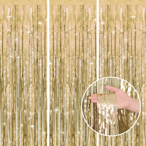 jijAcraft 3 Pack Champagne Gold Tinsel Foil Fringe Curtain, Light Gold Party Photo Backdrop for Bridal Showers Wedding Engagement Anniversary Birthday Graduation New Year¡¯s Holidays Decorations
