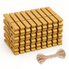 jijAcraft 50Pcs Gold Clothespins - 2.9Inch Large Clothes Pins with Twine, Photo Display Hanging Clips, Wooden Craft Clips for Birthday, Baby Shower, Wedding