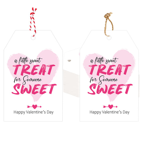 jijAcraft 50Pcs Valentines Gift Tags - Happy Valentine's Day Tags with String, White Paper A little Sweet Treat for Someone Sweet Hanging Labels for Candy Bags, Classroom Exchange, Small Business