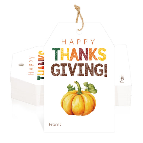 jijAcraft Thanksgiving Tags with String - 50Pcs Happy Thanksgiving Gift Tag, 3.3x2.1In Fall Pumpkin Name Labels Tags for Thanksgiving Gift Wrap, Party Favors, Greeting Cards, Candy Bags