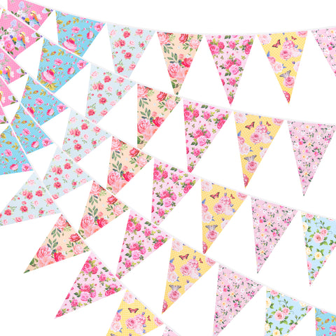 jijAcraft 4 Pack Spring Floral Bunting Banners - Pre-strung Daffodil Flower Triangle Pennant Banner, Daffodil Spring Party Decorations for Easter Spring Birthday Garden Party Home Classroom Decor