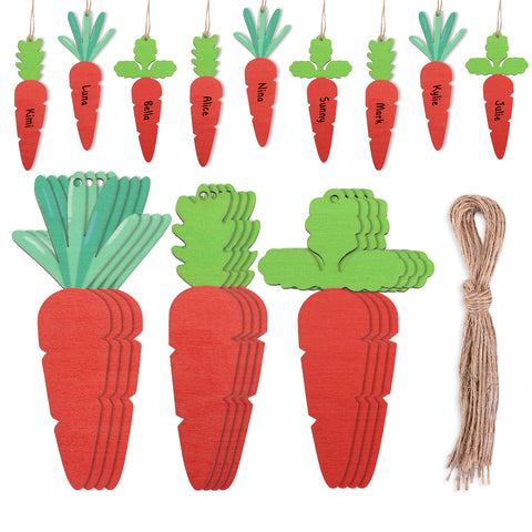 jijAcraft Wooden Easter Tags with String - 18Pcs Carrot Gift Tags, 4.7 x 2.3 Inch Writable Easter Basket Tag, 3 Styles Wooden Name Labels for Party Favors, DIY Crafts, Spring Party - JiJaCraft.com