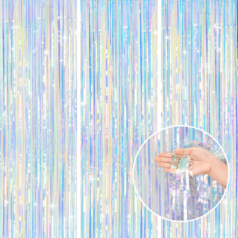 jijAcraft 3 Pack Iridescent Tinsel Foil Fringe Curtain, Holographic Party Photo Backdrop for Mermaid Party Birthday Graduation Engagement Bridal Shower Bachelorette New Year Baby Shower Party Decor