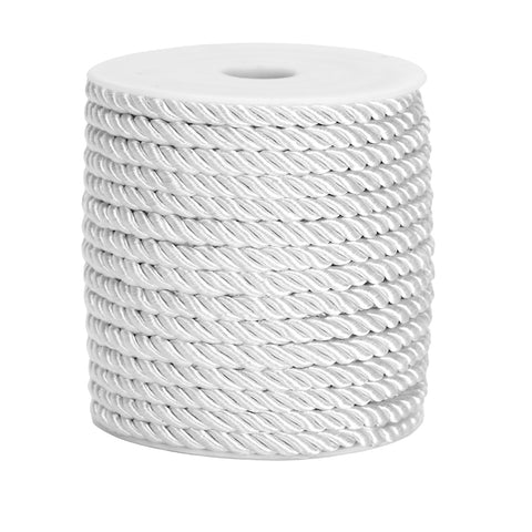 jijAcraft 5mm 21Yards White Silver Rope Cord - 3Ply Twisted Decorative Cord, Polyester Craft Cords for Clothes Decor, Graduation, Toga Party - JiJaCraft.com
