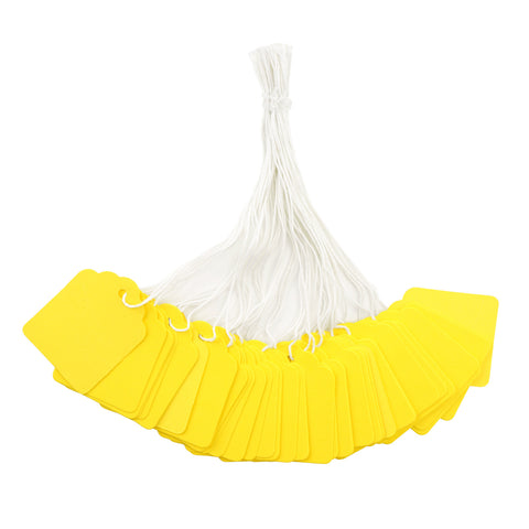 jijAcraft 200Pcs Blank Tags with String Attached - Yellow Price Tags, 1.8x1.4Inch Clothing Tag for Small Business, Kraft Paper Hangtag, Small Retail Marking Labels, Writable Sales Labels for Jewelry