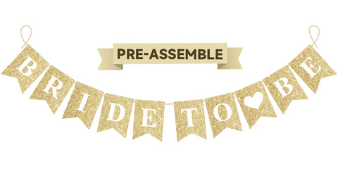 jijAcraft Bride to Be Banner, 9.8Ft Gold Glitter Bridal Shower Decor Banners, No-DIY Bridal Party Paper Decor Banners, Wedding Decor Garland Banner for Bachelorette Sign, Engagement, Reception