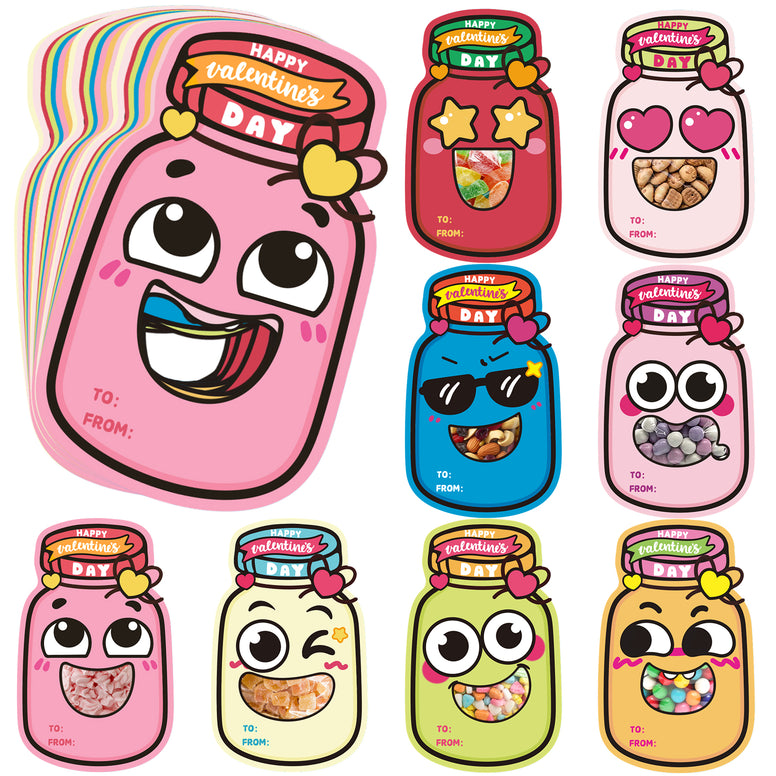 jijAcraft 48Pcs Valentines Day Cards for Kids - Happy Valentine's Day Crads Bulk with 50Pcs Treat Bags, DIY Candy Bag Exchange Gift for Classroom Party Favors, Boys Girls Toddler(Candy Not Included)