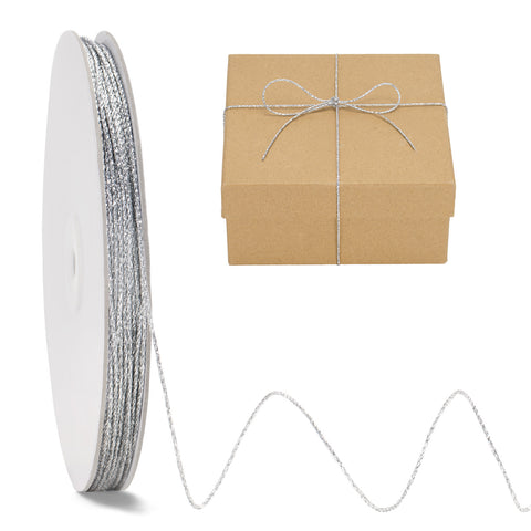jijAcraft 110Yards Decorative Metallic String - 1.5MM Silver Gift Wrapping String, Glitter Silver Craft Cord for Christmas Decor, DIY Craft, Party Favors