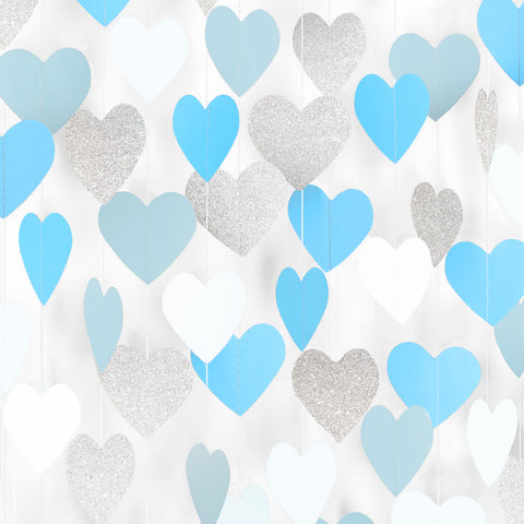 jijAcraft Heart Garland Blue Bachelorette Party Decorations – 52FT Light Blue and Silver Streamers, Baby Boy Shower Garland for Party Decor, Bridal Shower, Birthday, Engagement, Wedding Decor