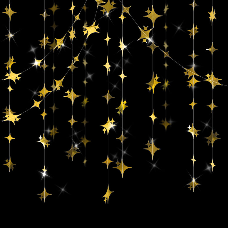 jijAcraft Glitter Gold Four-Angle Star Garland Decorations Hanging Garands Banner Backdrop, Star Party Decoration for Birthday Baby Shower Wedding Kids Room Ramadan EID Graduation Decor (39 Feet)