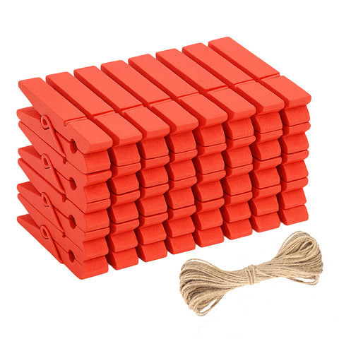 jijAcraft 50Pcs Orange Clothespins - 2.9Inch Large Clothes Pins with Twine, Photo Display Hanging Clips, Wooden Craft Clips for Fall Party, Birthday, Baby Shower, Wedding