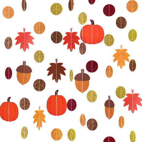 jijAcraft Fall Leaf Garland Banner – 4PCS Thanksgiving Garland, Fall Decorations with Maple Leaves Dots, Thanksgiving Party Streamers Decor for Autumn, Birthday, Home Mantel, Wedding, Classroom