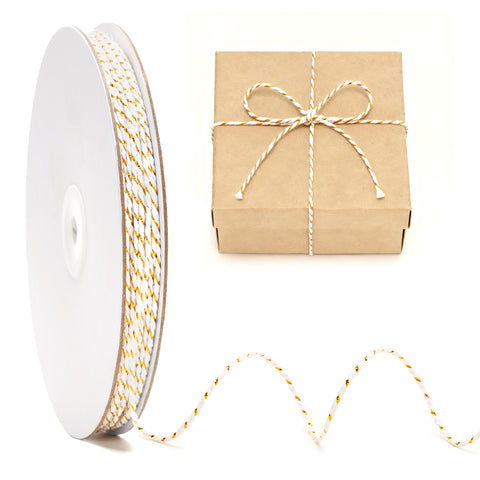 jijAcraft 2MM Gold White Cotton String - 328Ft Christmas Gift Wrapping String, Butchers Bakers Twine, Crafts Twine for Party Favor, Gift Tags, Christmas Tree Decor, Macrame Cord