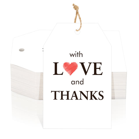 jijAcraft Love and Thanks Tags with String - 50Pcs Wedding Thank You Gift Tags with Red Heart, 3.3x2.1 Inch Paper Party Favors Tag for Bridal Shower, Baby Shower, Commemoration