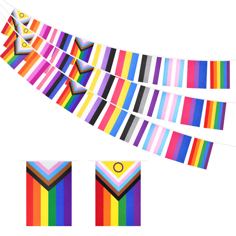 jijAcraft 2 Pack Progress Pride Flag Banner Decorations, LGBTQ+ Flags Garland, Pre-Strung Gay Pride Bunting with Rainbow, Pride Month Party Decorations for Home School Community Events 60 Flags