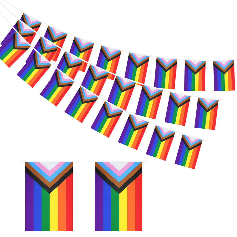 jijAcraft Progress Pride Flag Banner Decorations, LGBTQ+ Flags Garland, Pre-Strung Gay Pride Bunting with Rainbow, Gay Bunting for Pride Month Party, Home, School  Community Event Decor 38 Flags