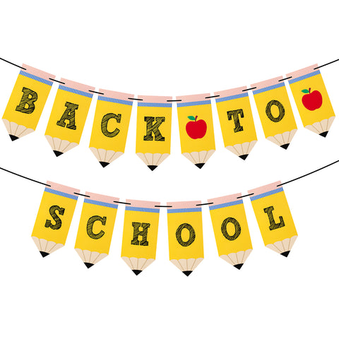 Pre-Strung Back to School Banner - jijAcraft 2 Pieces First Day of School Banner, Welcome Back to School Decorations Paper Garland Pencil Apple Banners for Classroom Decor Party Decor Photo Props