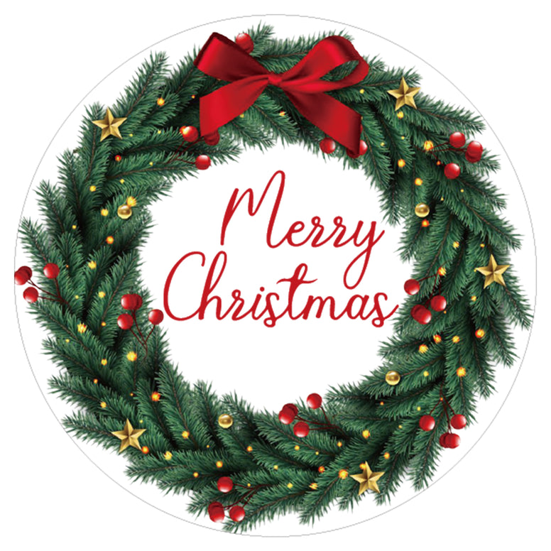 jijAcraft 120Pcs Christmas Stickers – 2 Inch Round Merry Christmas Gift Stickers, Waterproof Self Adhesive Wreath Holiday Labels for Gift Wrapping, Party Favors, Dessert Packaging, Small Business