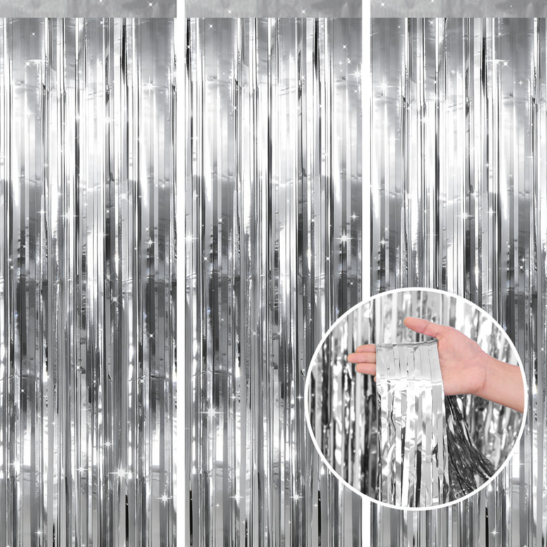 jijAcraft 3 Pack Metallic Silver Tinsel Foil Fringe Curtain, Party Photo Backdrop for New Year¡¯s Eve Weddings Disco Theme Graduation Bachelorette Birthday Baby Shower Party Gender Reveal Decorations