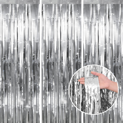 jijAcraft 3 Pack Metallic Silver Tinsel Foil Fringe Curtain, Party Photo Backdrop for New Year¡¯s Eve Weddings Disco Theme Graduation Bachelorette Birthday Baby Shower Party Gender Reveal Decorations