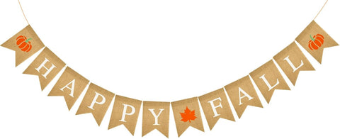 jijAcraft Happy Fall Burlap Banner - Thanksgiving & Harvest Home Decor, Pumpkin Maple Leaf Garland, Fireplace Hanging Decoration