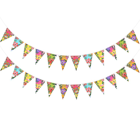 jijAcraft 4 Pack Hawaiian Bunting Banners - Pre-strung Tropical Flowers Triangle Pennant Banner with Flamingo, Floral Luau Party Decor for Hawaiian Tropical Pool Summer Tiki Beach Photo Backdrop Party