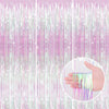 jijAcraft 3 Pack Iridescent Transparent Tinsel Foil Fringe Curtain, Party Photo Backdrop, Holographic Pink for Mermaid Party Birthday Graduation Engagement Bridal Shower Bachelorette Baby Shower Decor