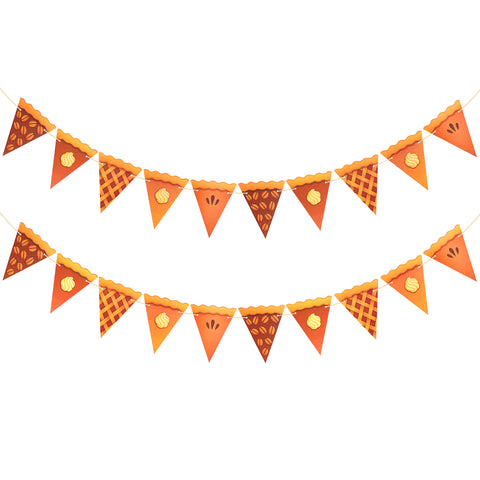 jijAcraft Pumpkin Pie Banner Thanksgiving Decoration – 2PCS Pre-Strung Pumpkin Pie Garland, Thanksgiving Party Banner for Fall Party Table Decor, Home Mantel Fireplace Decorations