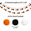 jijAcraft Felt Ball Garland 2Pcs Colorful Pom Pom Garland, Handmade 8 Feet Long 30 Balls Felt Ball Garlands for Halloween Thanksgiving Xmas Christmas Tree Decoration (Orange Black and White)