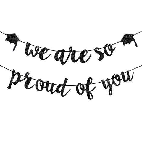 jijAcraft We are So Proud of You Banner, Black Glitter Graduation Banner 2025, Pre-Strung Graduation Garland, Grad Congratulation Party Banners for Party Supplies, Congrats Decor, Celebrating