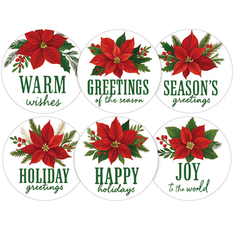 jijAcraft 120Pcs Happy Holiday Stickers - Christmas Gift Stickers, 2Inch Red Flower Holiday Envelope Seal for Gift Wrapping, Cookie Bags, Party Favors, Xmas Party Supplies