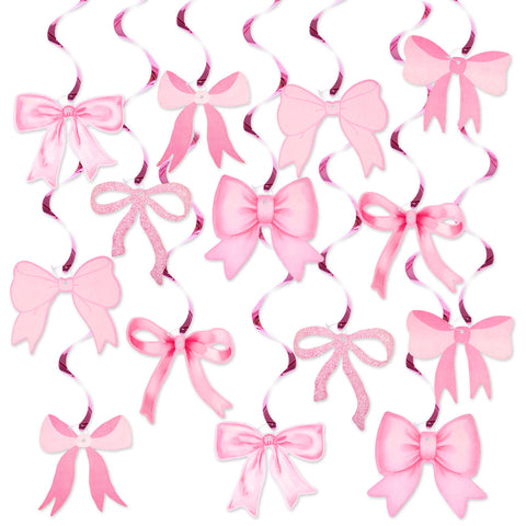 jijAcraft Pink Bow Garland, 20Pcs Bow Birthday Banner, Girl Theme Party Garland Banner, Pink Swirls Decoration for Baby Shower, Bridal Shower, Bachelorette